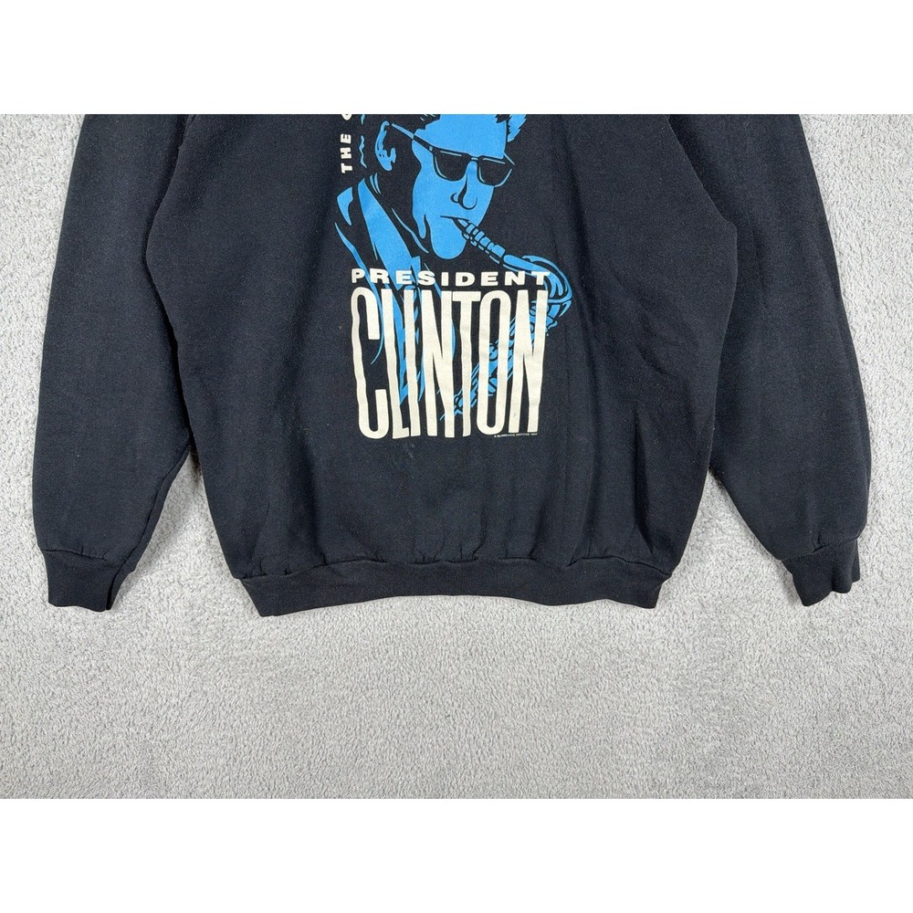 President Bill Clinton Saxophone Sweatshirt XL Black Vintage 1992 Cure For Blues - Picture 6 of 9